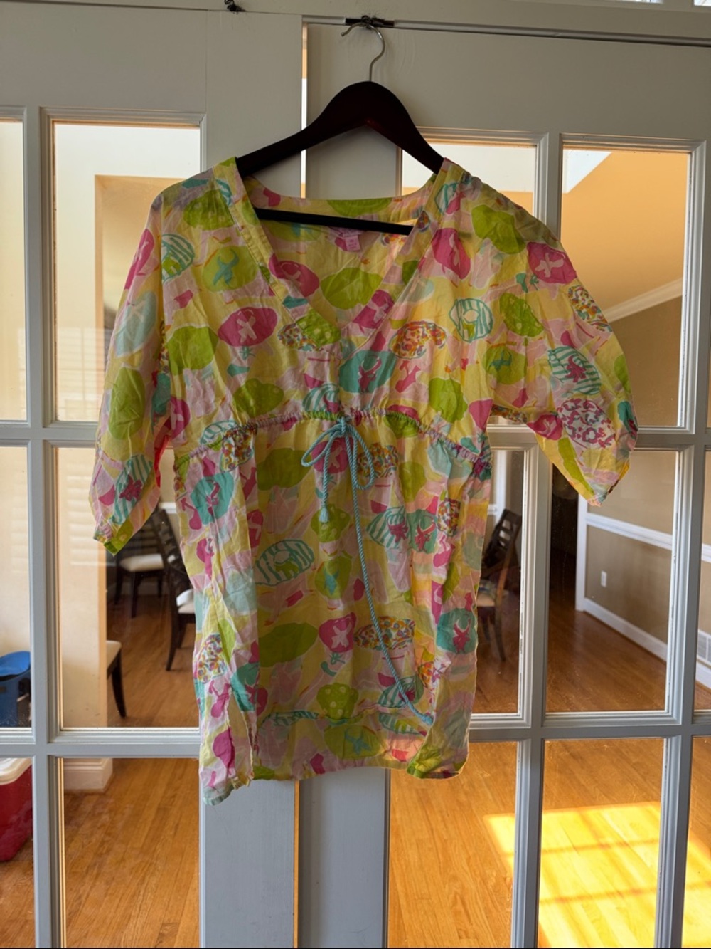 Lilly Pulitzer Pink, Green & Aqua Printed V-Neck Tunic Top